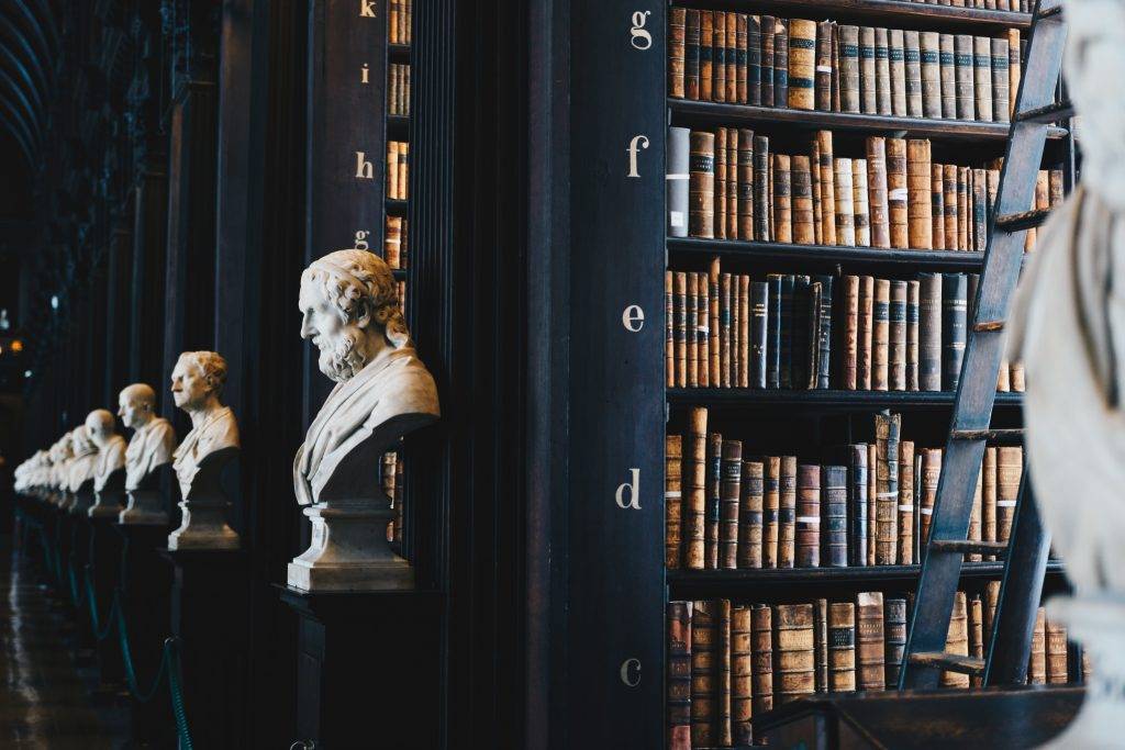 A library and statues in it